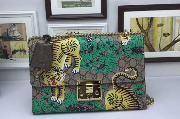 Replica Gucci 409486 Padlock Tiger GG Shoulder Bags Green