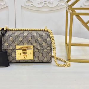 Replica Gucci 409487 GG Supreme Padlock Shoulder Bags Bee