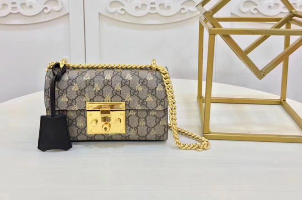 Replica Gucci 409487 GG Supreme Padlock Shoulder Bags Bee