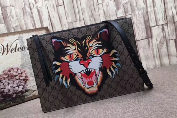 Replica Gucci 429016 Angry Cat Print Leather Messenger Bags