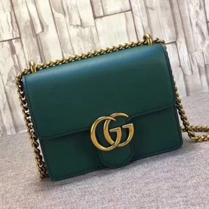 Replica Gucci 431384 GG Marmont Leather Shoulder Bags Green