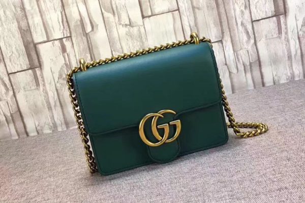 Replica Gucci 431384 GG Marmont Leather Shoulder Bags Green