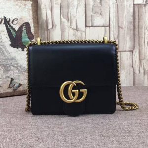 Replica Gucci 431384 GG Marmont Leather Shoulder Bags Black