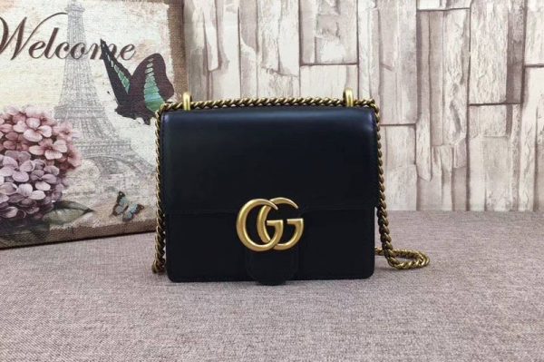 Replica Gucci 431384 GG Marmont Leather Shoulder Bags Black