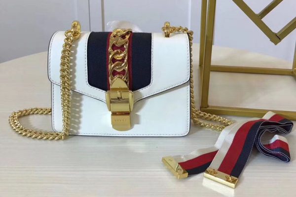 Replica Gucci 431666 Sylvie Leather mini Chain Bag White