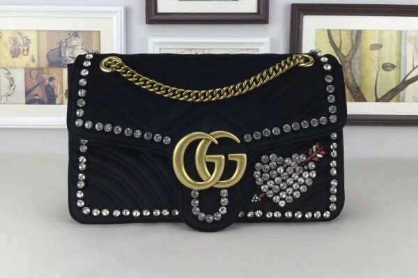 Replica Gucci 443496 GG Marmont Velvet With Heart Shoulder Bag Black