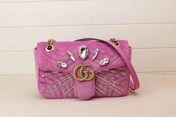 Replica Gucci 443497 GG Marmont Velvet small shoulder bags Pink