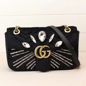 Replica Gucci 443497 GG Marmont Velvet small shoulder bags Black