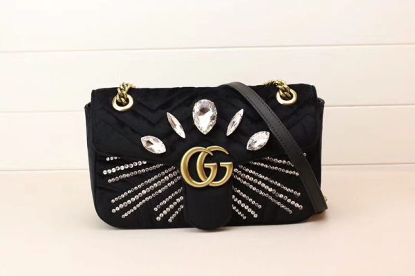 Replica Gucci 443497 GG Marmont Velvet small shoulder bags Black