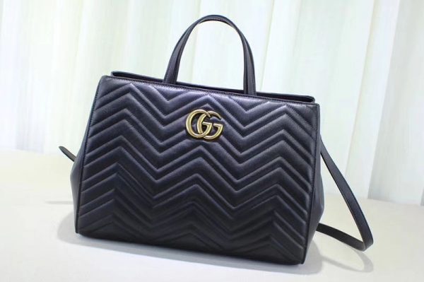 Replica Gucci 443505 GG Marmont medium matelassé top handle bags Black