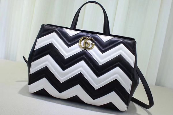 Replica Gucci 443505 GG Marmont medium matelassé top handle bags Black/White