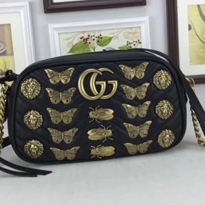 Replica Gucci 447632 GG Marmont Animal Studs Leather Shoulder Bag