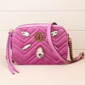 Replica Gucci 448065 GG Marmont mini bags Pink Velvet