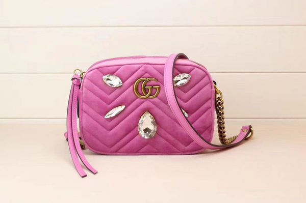 Replica Gucci 448065 GG Marmont mini bags Pink Velvet