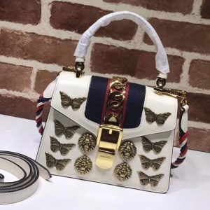 Replica Gucci 470270 Sylvie Animal Studs Leather Mini Bag White