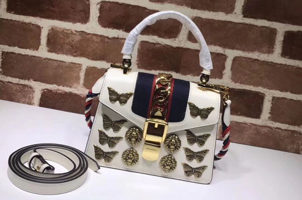 Replica Gucci 470270 Sylvie Animal Studs Leather Mini Bag White