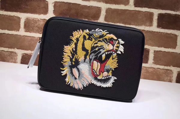 Replica Gucci 473883 Tiger Embroidery Techno Canvas Tablet Case Black