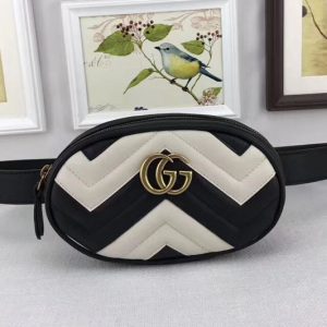 Replica Gucci 476434 GG Marmont Matelasse Leather Belt Bags White/Black