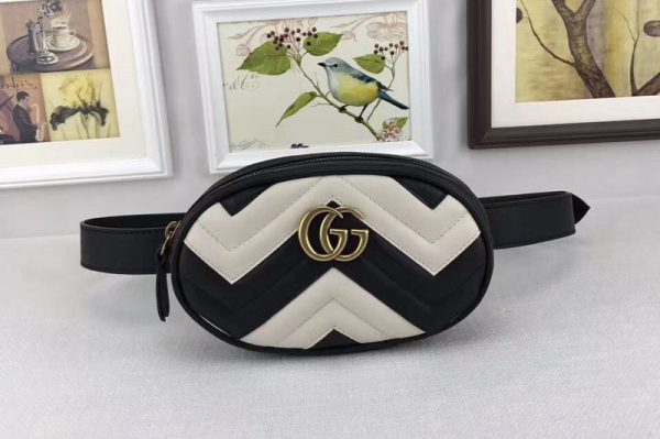 Replica Gucci 476434 GG Marmont Matelasse Leather Belt Bags White/Black