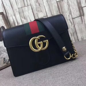 Replica Gucci 476468 GG Marmont Leather Shoulder Bags Black