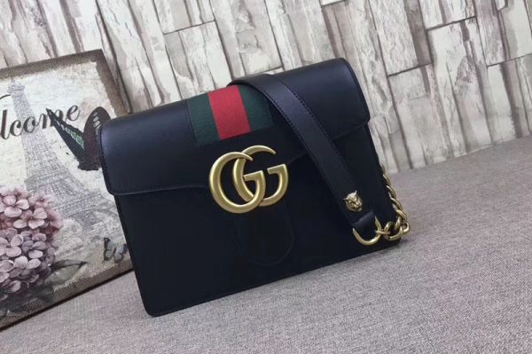 Replica Gucci 476468 GG Marmont Leather Shoulder Bags Black