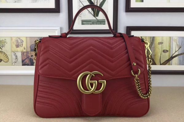 Replica Gucci 498109 GG Marmont medium top handle bags Red