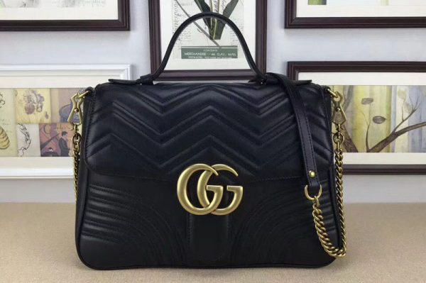 Replica Gucci 498109 GG Marmont medium top handle bags Black