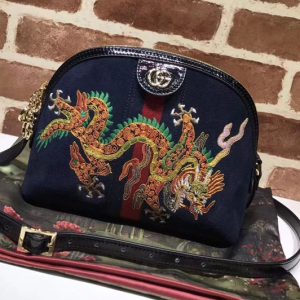 Replica Gucci 499621 Ophidia embroidered shoulder bags Black