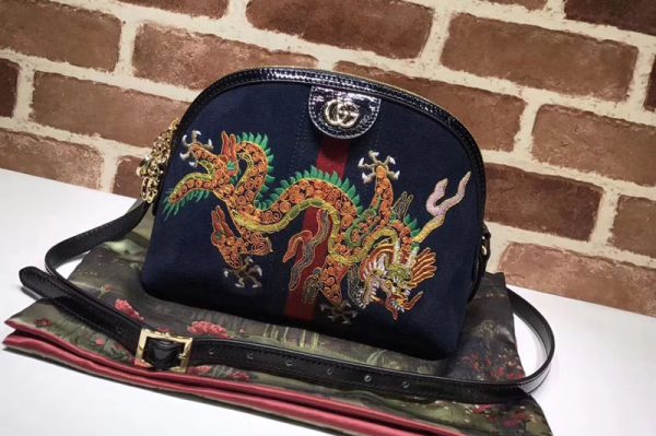 Replica Gucci 499621 Ophidia embroidered shoulder bags Black