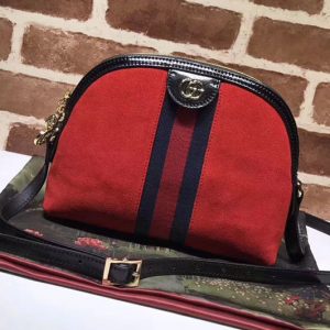 Replica Gucci 499621 Ophidia shoulder hibiscus red suede bags