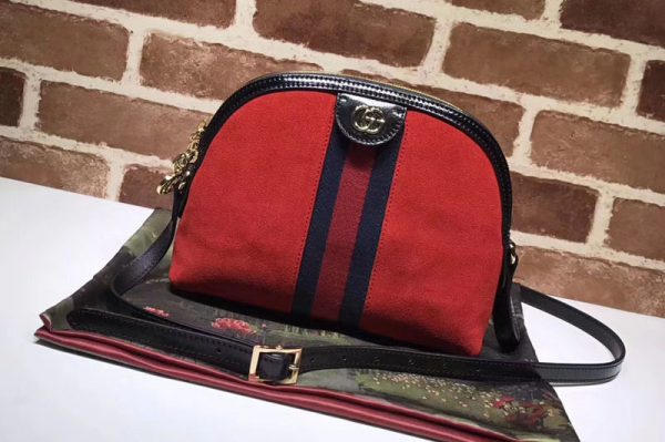 Replica Gucci 499621 Ophidia shoulder hibiscus red suede bags