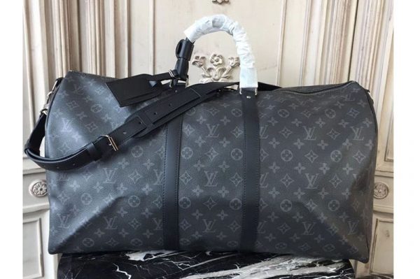 Replica Louis Vuitton M40605 Keepall 55 Bandouliere Monogram Eclipse canvas Bags