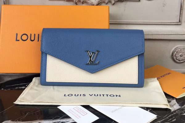 Replica Louis Vuitton M62544 Mylockme Calf Leather Wallet Blue/Beige