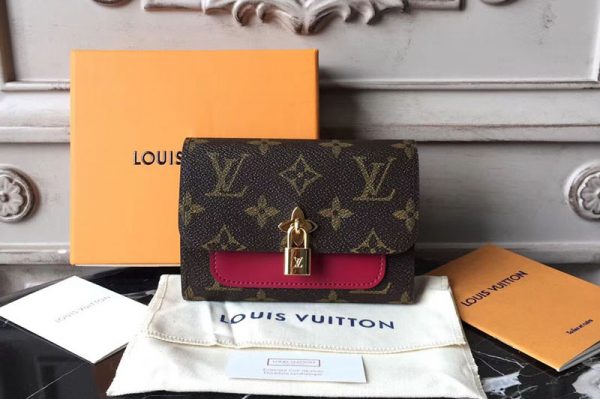 Replica Louis Vuitton M62567 Monogram Canvas Flower Lock Compact Wallet Red