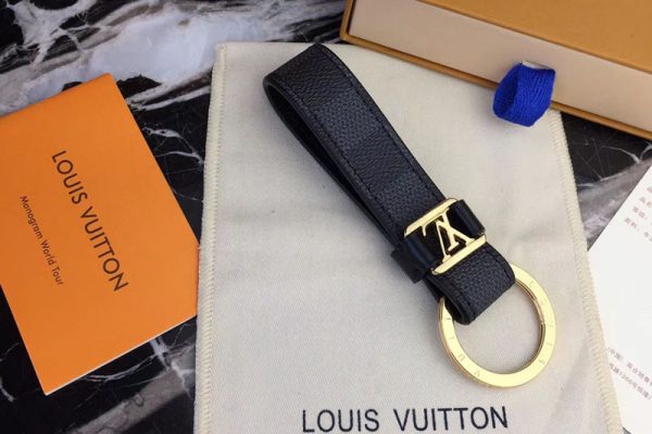 Replica Louis Vuitton M62706 LV Dragonne Key Holder Damier Graphite Canvas Gold Hardware