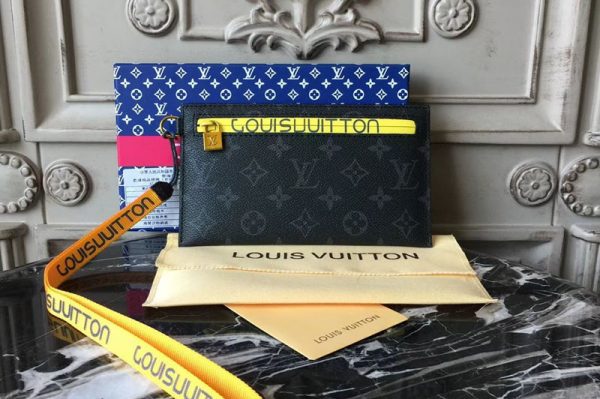 Replica Louis Vuitton M68003 Ribbon Pouches PM Monogram Eclipse Canvas Black