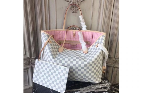 Replica Louis Vuitton N41604 Neverfull GM Damier Azur Canvas Bags Pink