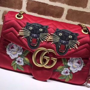 Replica Gucci 443496 GG Marmont Embroidered Velvet Bags Red