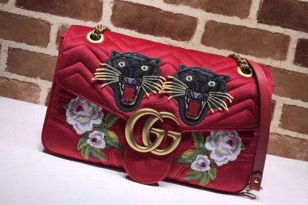 Replica Gucci 443496 GG Marmont Embroidered Velvet Bags Red