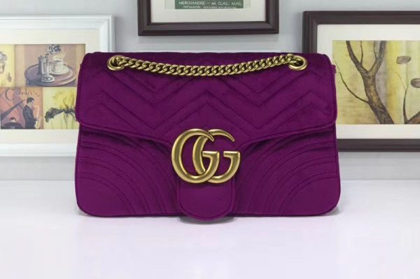 Replica Gucci 443496 GG Marmont Velvet Shoulder Bags Purple