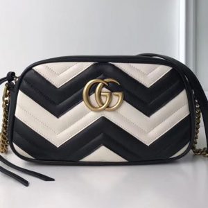 Replica Gucci 447632 GG Marmont Matelasse Shoulder Bags Black/White