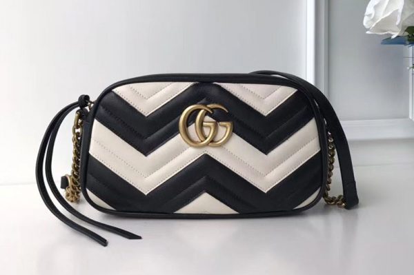 Replica Gucci 447632 GG Marmont Matelasse Shoulder Bags Black/White