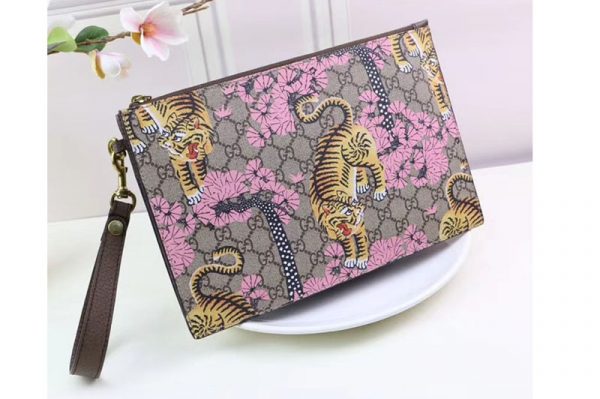 Replica Gucci GG Supreme Pouch Clutch Bag 451473 Bengal Pink