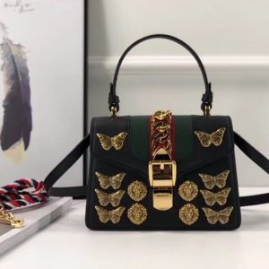 Replica Gucci 470270 Sylvie Animal Studs Leather Mini Bag Black