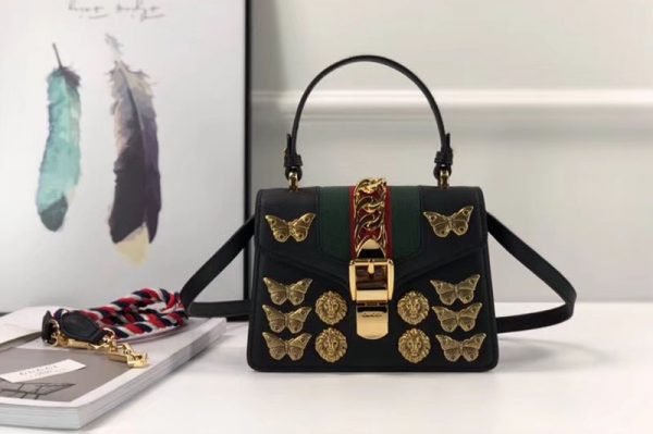 Replica Gucci 470270 Sylvie Animal Studs Leather Mini Bag Black