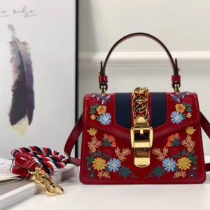 Replica Gucci 470270 Sylvie Embroidered Mini Bag Red