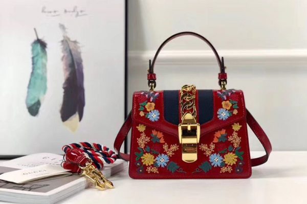 Replica Gucci 470270 Sylvie Embroidered Mini Bag Red