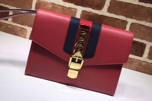 Replica Gucci 477627 Calfskin Leather Clutch Bags Red