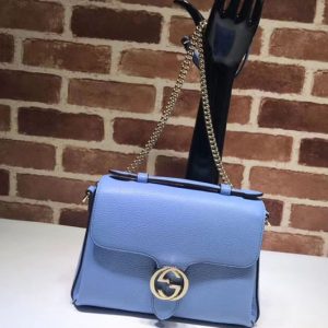 Replica Gucci 510302 Interlocking GG Leather Crossbody Bags Light Blue