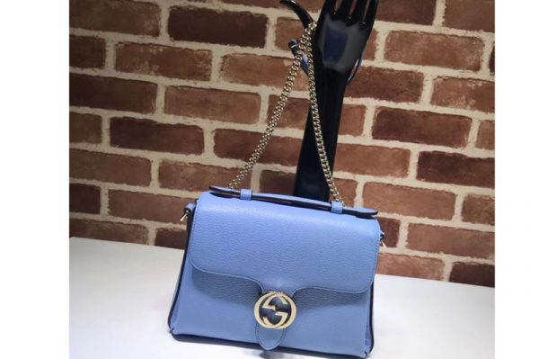 Replica Gucci 510302 Interlocking GG Leather Crossbody Bags Light Blue